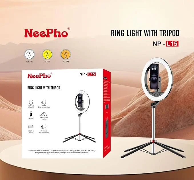 Aro de luz NeePho NP-L15 con trípode de 2 m
