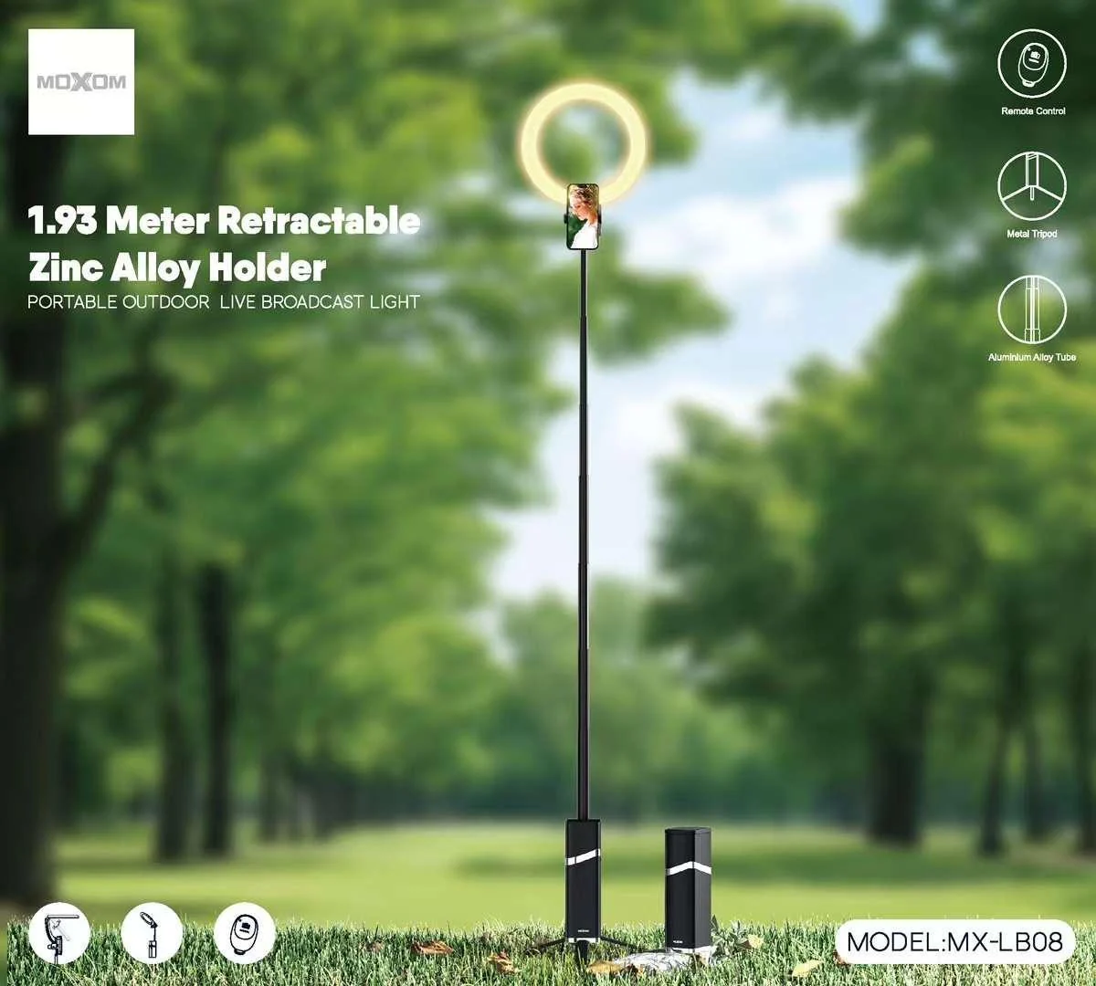 Aro de luz portátil MOXOM MX-LB08 con soporte de 1,93 m
