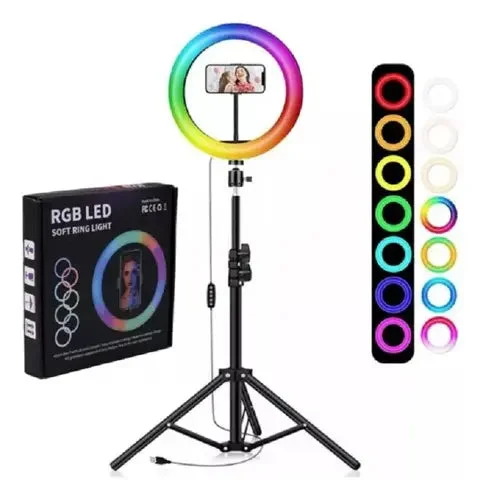 Aro de luz RGB MJ33 de 33 cm con trípode