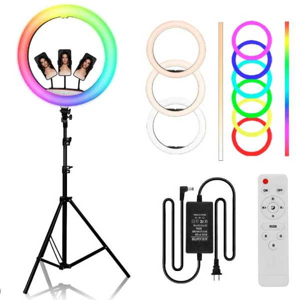 Aro de luz RGB MJ56 con maleta, trípode y control