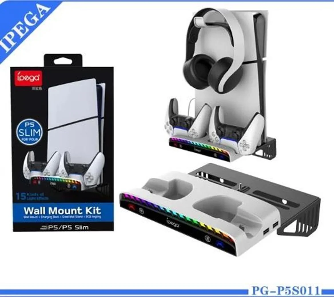 Base iPega PG-P5S011 para PS5 Slim con RGB y kit de pared