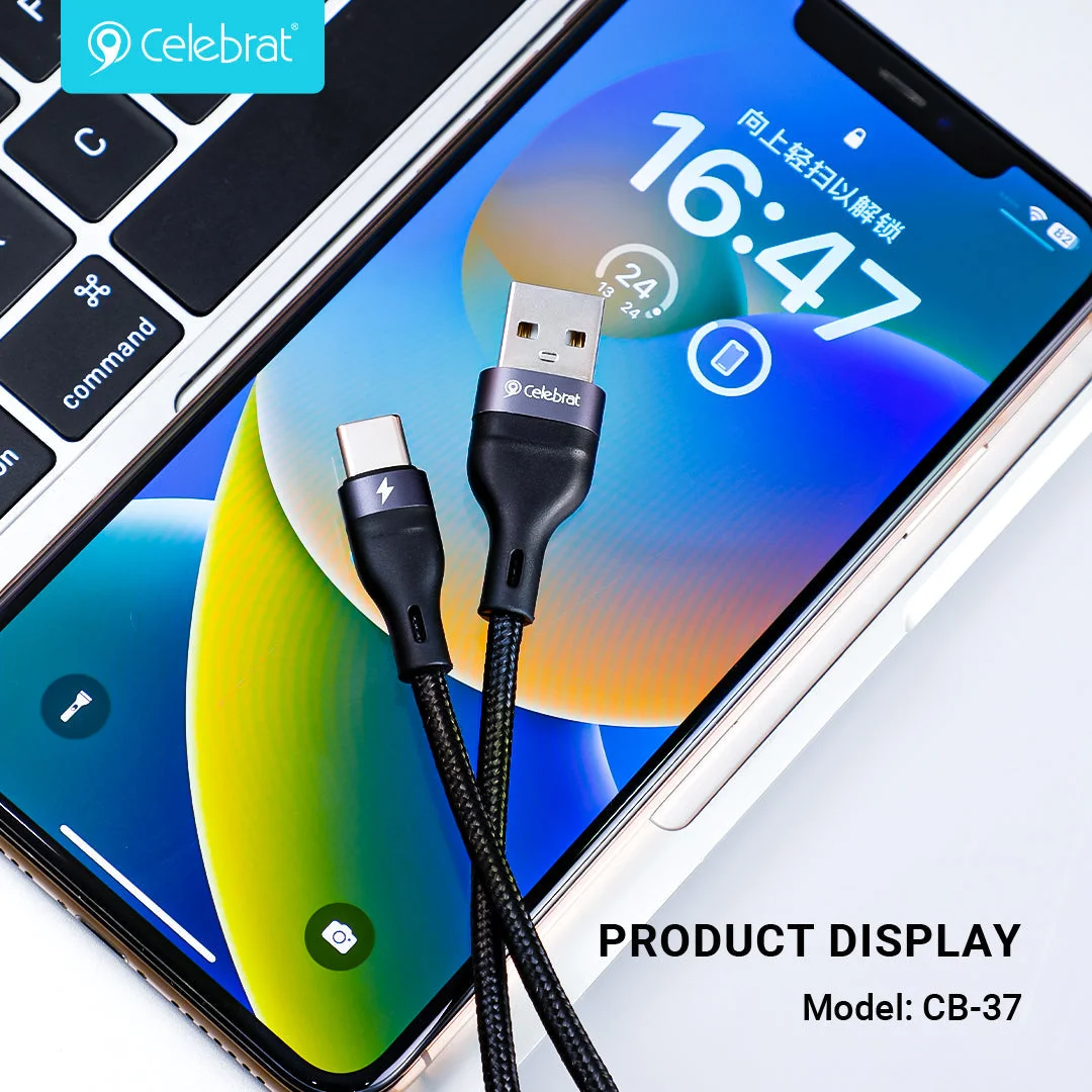 Cable USB-C Celebrat CB-37 trenzado para carga rápida