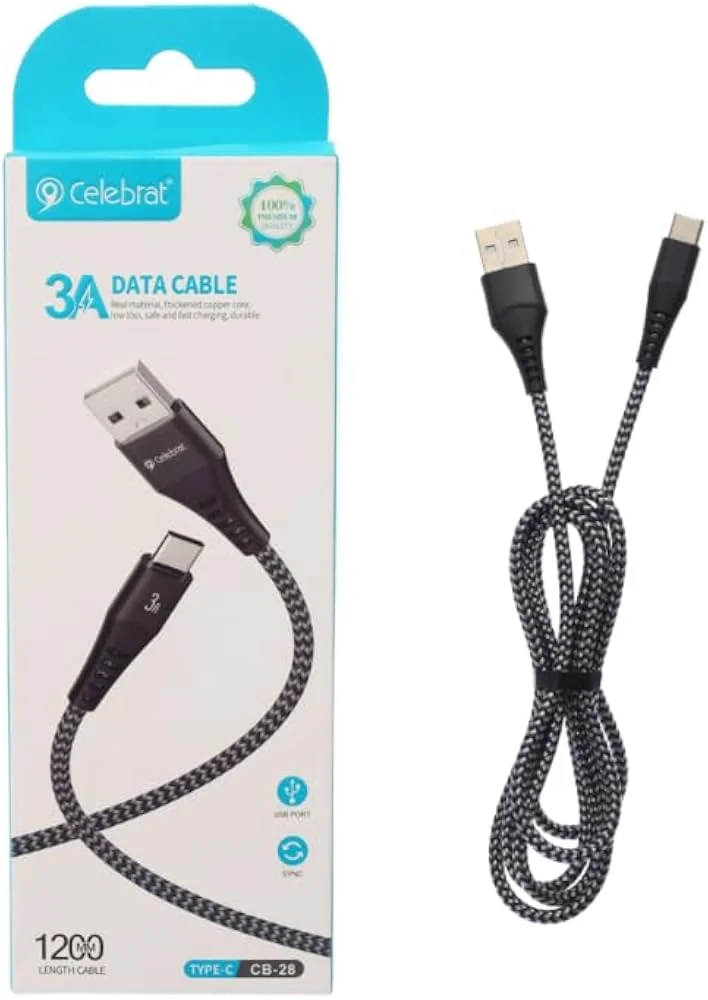 Cable USB-C trenzado Celebrat CB-28 de 3A y 1,2 metros