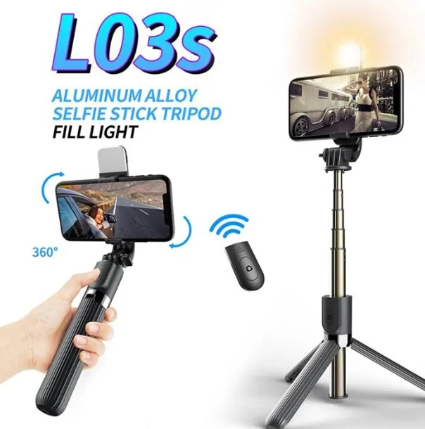 Trípode selfie L03S de aluminio con luz de relleno